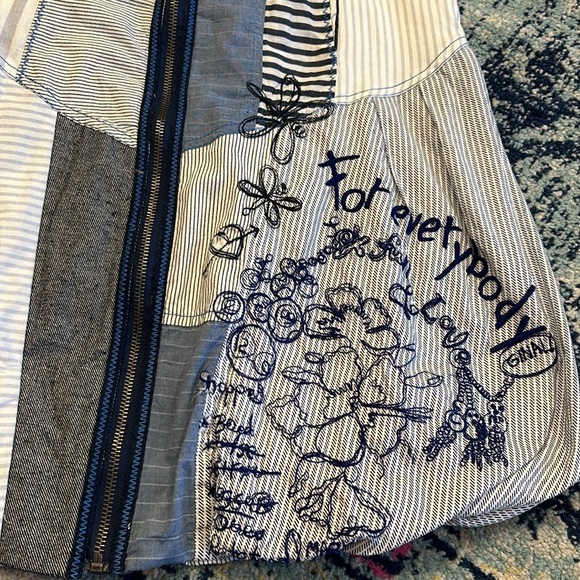 Desigual Patchwork Denim Zipper Dress Blue White EU 40 Large B16 - Picture 2 of 10